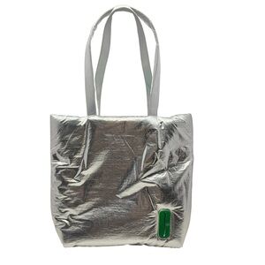 Clinique Metallic Silver Puffer Tote Bag Green Lined Y3K Futuristic